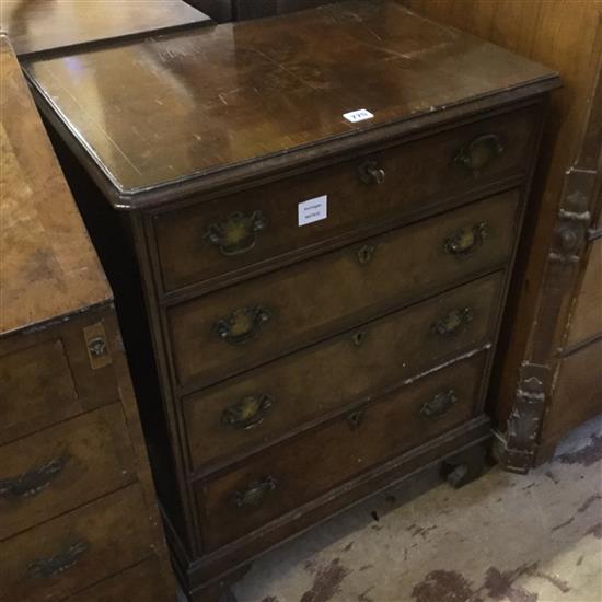 George II style banded walnut chest of four long drawers